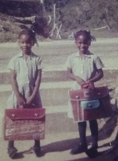 Shanika and Sherika childhood photo, going to school