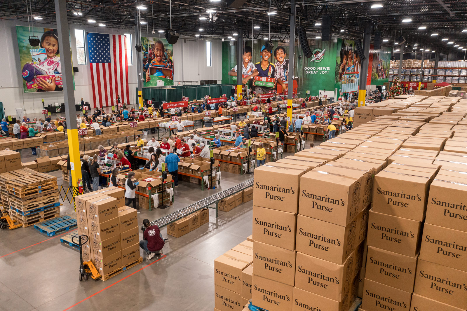 People working at a processing center.