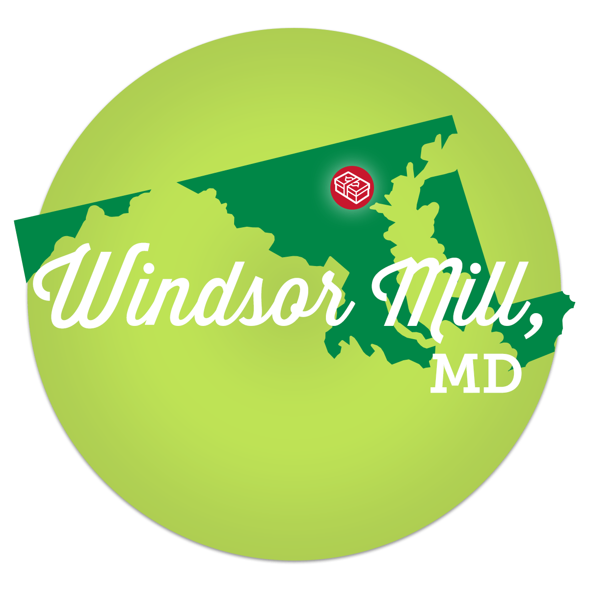 Illustration of California with shoebox icon - Windsor Mill, MD.