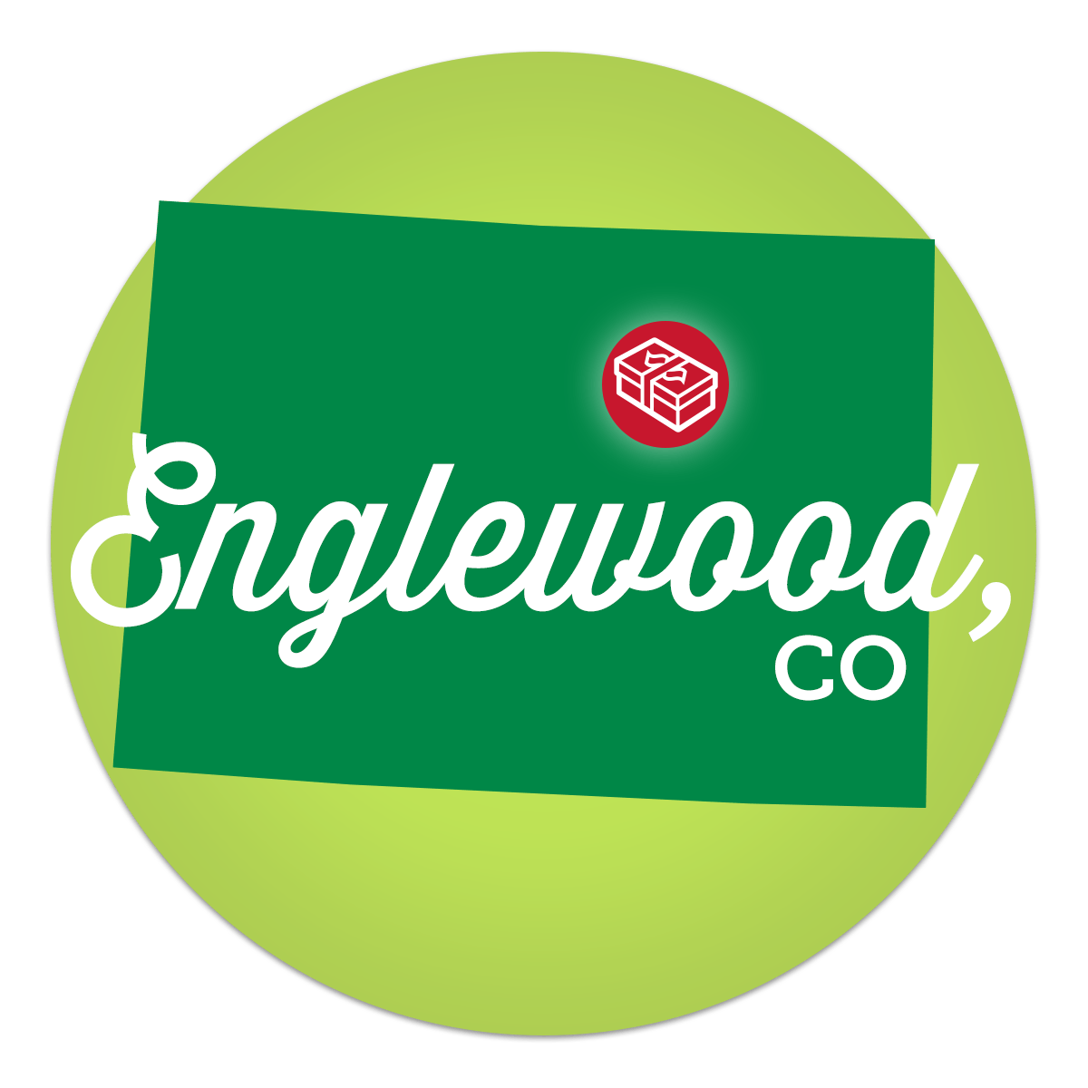 Illustration of Colorado with shoebox icon - Englewood, CO.