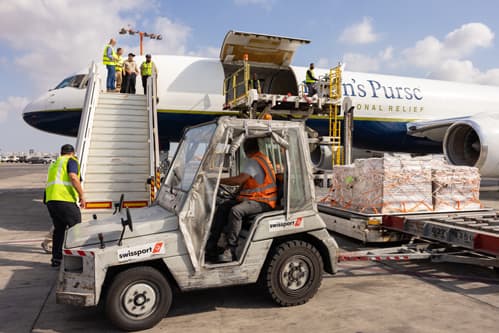 Airplane being loadded with cargo.